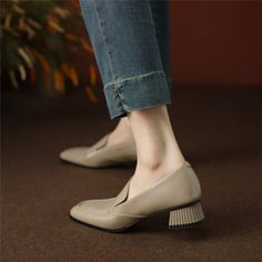 As low as US$56.50 Business Casual Shoes, High Shoes, Block Heel Shoes, Chunky Block Heels, Leather Shoes Woman, Low Heels, Character Shoes, Loafer Shoes, Business Casual