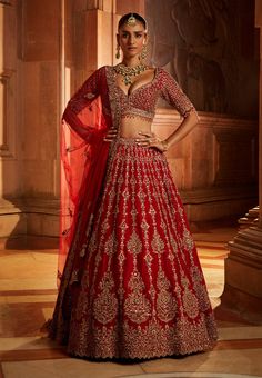 Deep Red Bridal Lehenga Choli Set Raw Silk Lehenga, Floral Lehenga, Bridal Lehenga Red, Red Lehenga, Silk Tulle, Party Wear Lehenga, Bridal Lehenga Choli, Wedding Lehenga, Silk Lehenga