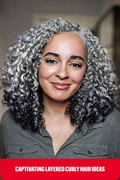 Layered Silver to Black Ombre Curls for women with thick curly hair Grey Locs Black Women, Hair Ideas For 2023, Grey Locs, Layered Curly Haircuts, Silver Ombre Hair, Curly Hair Ideas, Layered Curls, Layered Curly Hair