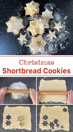 christmas shortbread cookies are being made in the shape of stars and then rolled out