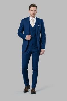 The Lyon Blue Fitted Suit For Formal Occasions, Formal Fitted Blue Suit, Blue Fitted Formal Suits, Tailored Blue Tuxedo For Groom, Blue Notch Lapel Tuxedo For Wedding, Blue Notch Lapel Tuxedo For Groom, Classic Fitted Royal Blue Tuxedo, Tailored Blue Three-piece Suit For Formal Occasions, Blue Fitted Three-piece Suit For Formal Occasions