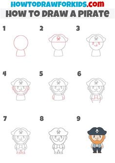 how to draw a pirate step by step instructions for kids and beginners with pictures