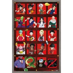 the dragon ball characters are depicted in this poster, which features their names and pictures