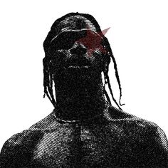 the silhouette of a man with dreadlocks and a red star on his forehead