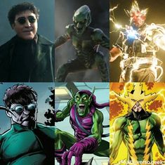 the many characters in green lantern are shown here, from left to right dr strange man, spider - man, and green lantern