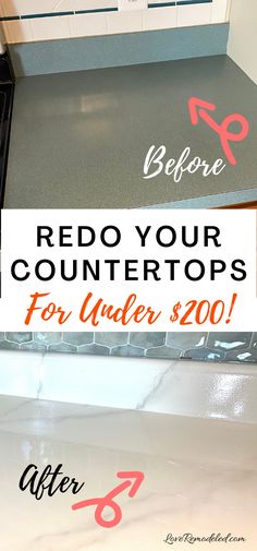 redo your countertops for under $ 20 with the words before and after on it