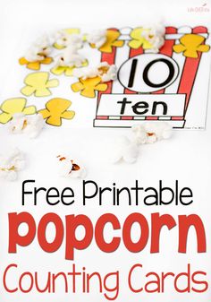 free printable popcorn counting cards for kids to practice counting with the numbers 10 and ten