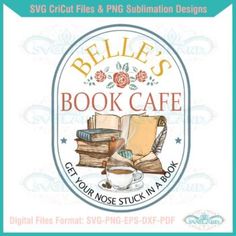 the book cafe logo with coffee and books on it