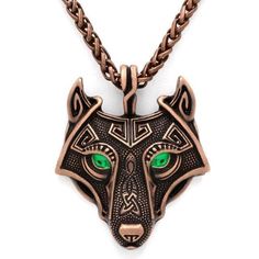 Pendants & Necklaces Green Eyes / Bronze Norse Eye Colored Wolf Pendant Necklace Ancient Treasures Ancientreasures Viking Odin Thor Mjolnir Celtic Ancient Egypt Norse Norse Mythology Norse Wolf, Wolf Pendant Necklace, Viking Wolf, Amulet Charm, Wolves Pendants, Wolf Necklace, Head Necklace, Viking Pendant, Animal Pendant