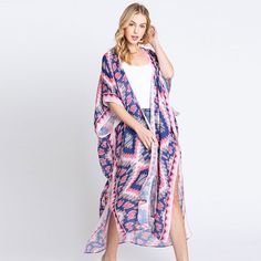 Size : 35" X 47.5" Material : 100% Polyester Bohemian Cowgirl, Boho Cowgirl, Cowgirl Aesthetic, Shopify Design, Print Kimonos, Long Kimono, Scarf Hat, Aztec Print, Dress Accessories