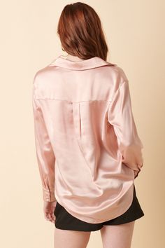 Dusty Blush Satin Blouse Button Down Polyester Pink Satin Shirt Outfit Classy, Chic Pink Top With Button Closure, Chic Pink Tops With Button Closure, Chic Pink Blouse With Buttons, Chic Pink Formal Tops, Elegant Pink Collared Blouse, Feminine Pink Blouse With Buttons, Feminine Blouse With Button Closure And Collar, Feminine Blouse With Collar And Button Closure