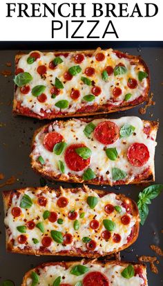 three slices of bread with cheese and pepperoni on top, next to the words how to make french bread pizza