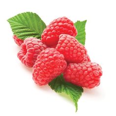 raspberries with leaves on a white background