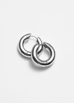 Small Chunky Hoop Earrings - Silver - Hoops - & Other Stories US Chunky Hoop Earrings, Chunky Earrings, Small Hoop Earrings, Tshirt Skirt, Socks And Sandals, Jewelry Earrings Hoops, Fashion Accessories Jewelry, Silver Hoops, Silver Hoop Earrings