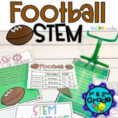 This Football challenge is designed to help your students think outside the box and learn how the world works. This Football STEM challenge helps students explore the engineering design process using common materials. The STEM Process:Present the STEM challenge: Use the provided materials to fold a mini-football and build a goalpost. Remember you can only use your finger to flick the football through the goal post. Materials NeededWe've included a list for material recommendations, but this chal Mini Stem Challenges, Steam Lessons, Football Crafts, Science Stem, Sports Science, Engineering Design Process