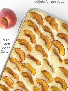 an image of a peach cake with slices cut out on the top and below it