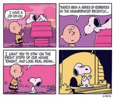 a comic strip with snoop and his friends talking to each other about the peanuts house