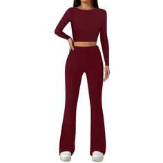 SweetHearts - This lounge and pajama set is perfect for going out, casual wear, and even as pajamas. The stretchy modal fabric mixed with our perfected fit ensures you'll look your best. Size: L.  Color: Brown. Crop Top For Women, Tops For Women Casual, Sweet Hearts, Modal Fabric, High Waisted Flares, Flare Leggings, Top For Women, Long Sleeve Crop, Mixing Fabrics