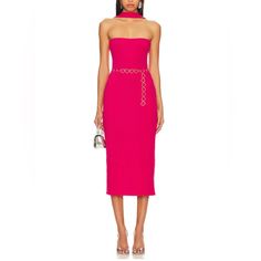 Embrace The Night In The Lovers And Friends Dominique Midi Dress In Dark Pink. Crafted From Knit Fabric With A Detachable Gold-Tone Metal Heart Belt, This Going-Out Dress Radiates Girly Romance. With Long Sleeves For Cold Weather And Adjustable Strap Styling, Make A Statement At Every Turn. Elevate Your Evening Look - Seize The Spotlight Now. Self: 91% Polyester 7% Rayon 2% Spandex Lining: 95% Rayon 5% Spandex Made In China Hand Wash Fully Lined Pull-On Styling Boned Sides Detachable Hardware Wa Heart Belt, Dark Pink Color, Zara Tweed, Milly Dress, Sleeveless Sweater Dress, Yellow Knit, Lace Bodycon, The Lovers, Metal Heart