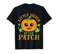 PRICES MAY VARY. Coordinating set group designs available for siblings and all of your family members in our brand. The perfect top for your family picture outfit this case. For toddlers 2t 3t 4t 5t 6t and bigger! Kids Little Sister Pumpkin of the Patch. Cute jack o lantern jackolantern with vine and leaf bow. PJ pyjama top. Lightweight, Classic fit, Double-needle sleeve and bottom hem Patch Shirt, Patches Shirt, Family Picture Outfits, Girls Halloween, Shirt Girl, Halloween Shirts, Picture Outfits, T Shirt Costumes, Girls Sweet