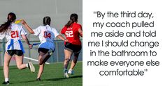 three girls are running on the field with a soccer ball in their hands and an inspirational quote