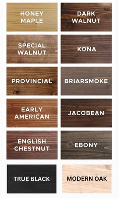 the different types of wood that are available in each color and size, including black, white