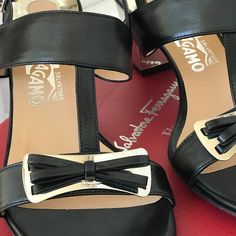 Brand New Slingback Black Leather Sandals With Silver Tone Bow. Never Worn 2.5" Block Silver-Tone Block Metal Heel Size 9b (Approx Conversion To Us Size 8) With Box No Dust Bag Made In Italy Salvatore Ferragamo Shoes, Ferragamo Shoes, Black Leather Sandals, Salvatore Ferragamo, Women's Shoes Sandals, Leather Sandals, Bag Making, Black Silver, Shoes Sandals