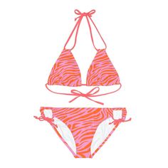 Zebra Bikini Neon Pink and Orange, triangle strappy bikini set side tie, removable padding, assembled in USA. Made with 4-way stretch Tricot (82% Microfiber, 18% Spandex), this strappy bikini set is the perfect companion to all summer escapades. Adjustable elastic straps for a perfect fit. Trendy and vibrant neon print fits just perfect into your summer plans! - Material: 82% microfiber polyester, 18% spandex - Medium fabric (7.5 oz /yd² (250 g/m - Two piece swimsuit - Adjustable elastic straps Adjustable Side Ties Swimwear For Sunbathing, Adjustable Swimwear With Side Ties For Sunbathing, Adjustable Swimwear With Side Ties For Poolside, Adjustable String Tie Swimwear For Swimming, Adjustable Swimwear With Drawstring, Adjustable Drawstring Swimwear For Swimming, Adjustable Drawstring Swimwear, Adjustable Swimwear With Side Ties For Beach, Adjustable Swimwear With Side Ties For Summer