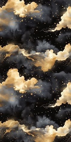 black and gold clouds with stars in the sky