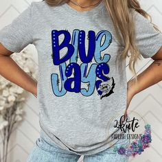 Treat yourself or anyone in your life to this awesome School pride tshirt.  Great for all occasions.  And great for supporting your bluejays team.  Shirt is made of 95% polyester and soft to the touch.  To get the best wear from your shirt please  1. Wash with mild detergent  2. Do not use fabric softener  3. Do not use bleach 4. Tumble dry low.  Please enjoy your shirt as I know we have enjoyed all the ones we have made for ourselves!! Please note that every shirt is made to order and normal processing time takes us 5-7 business days to create a shirt and ship out an order; however we strive our very best to get it out sooner!  *some shirts are made by a process called sublimation printing. It is normal if you see some minor fading after your first wash. Items that are made with 100% poly Blue College T-shirt For Football Season, Blue School Spirit T-shirt For Fan Gear, Blue T-shirt For Game Day, Football Season, Blue School Spirit T-shirt With Team Name, Blue T-shirt With Team Name For School Spirit, Blue T-shirt For Game Day During Football Season, Blue T-shirt For Football Season Game Day, Blue Cheerleading Top, Blue Team Spirit T-shirt For Game Day