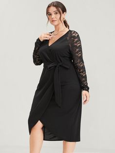 BloomChic Plus size clothing for women. You'll actually want to wear. Shop women's clothing sizes 10-30. With new styles added daily, you'll always find something to love. Free shipping on order $69. Free return for first order. Just shop now.  Color:Black,Burgundy Type:Dresses Neckline:V Neck Season:Fall Patchwork Sleeve, Burgundy Style, Love Free, Trendy Dress, Plus Size Clothing For Women, Necklines For Dresses, Bodycon Dresses, Knee Dress, Eyelet Lace