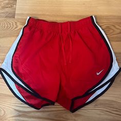 Hardly Worn, Look Brand New Nike Red Athletic Shorts, Nike Red Athleisure Athletic Shorts, Red Stretch Nike Athletic Shorts, Nike Red Stretch Athletic Shorts, Sporty University Red Nike Shorts, Red Athletic Shorts For Spring In Athleisure Style, Red Workout Shorts For Spring, Nike Red Workout Shorts, Nike Dri Fit Shorts