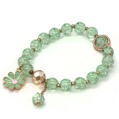 Green Crystal Beads. Painted Charm To Match Beads. One Size Fits All. Free Gift With Purchase. Fast Shipper. Mybeademporium.Com B456