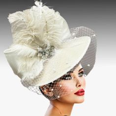 "Introducing The Epitome Of Elegance And Sophistication! This Fabulous "Ostrich Feathers Fascinator" Has An Elegant Dotted Veil. Elevate Your Look With This Exquisite Accessory That Exudes Timeless Charm And Allure. Handcrafted With Meticulous Attention To Detail, This Fascinator Is Perfect For The Kentucky Derby, Equestrian Events, Wedding, Tea, Garden Parties, And Other Special Occasions. Embrace The Allure Of This Classic Yet Contemporary Design, And Make A Statement That Is As Unique As You White Church Hats, First Lady Church Suits, Church Dresses For Women, Church Lady Hats, Classy Hats, Royal Ascot Hats, Equestrian Events, Women Church Suits, Church Fashion