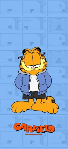 garfield the cat is standing in front of many boxes