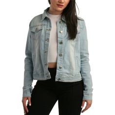 Elevate your look with this stylish women's denim jacket featuring a button-down front, pockets, and a versatile design perfect for any season. Size: M.  Color: Multicolor.  Gender: female.  Age Group: adult. Casual Button-up Denim Vest With Button Closure, Trendy Fitted Single-breasted Denim Jacket, Trendy Button-up Denim Vest With Snap Buttons, Spring Button-up Denim Vest With Snap Buttons, Trendy Cotton Denim Jacket With Button Closure, Trendy Denim Blue Vest With Button Closure, Trendy Button-up Denim Jacket, Trendy Fitted Button-up Denim Jacket, Trendy Single Breasted Denim Jacket For Streetwear