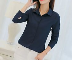 Portrait of a picture displaying Women’s Chiffon Office Shirt product. Modest Clothes, Long Sleeve Blouses, Women White Blouse, Straight Clothes, Fashion Bottoms, The Office Shirts, Top Shirt Women, Womens Shirt, Chiffon Long Sleeve