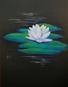 a painting of a white flower floating on top of water