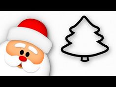 an animated santa claus next to a christmas tree with a black outline on white paper