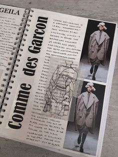 an open book with pictures of men's clothing on the cover and inside pages