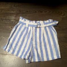 New With Tags Blue And White Stripped Linen Shorts Striped High Waist Shorts For Summer, High Waist Striped Shorts For Summer, High Waisted Striped Shorts For Summer, Striped Summer Bottoms For Day Out, Striped Cotton Summer Bottoms, Striped High Waisted Summer Shorts, Striped Short Summer Bottoms, Striped Summer Bottoms In Short Length, Striped Summer Bottoms Short Length