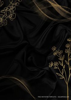 a black and gold fabric with flowers on the left side, in front of it