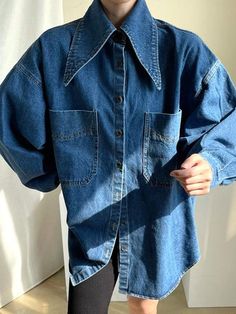 DESCRIPTION SPU:tbliangdm Material:cotton,dacron Sleeve Type:Long Sleeves Color:Blue Size: Freesize Sizechart Bust Length Free 114 70 Vintage Baby Girl Clothes, China Clothes, Blue Denim Shirt, Simple Shirts, Retro Chic, Two Piece Dress, Blue Blouse, Denim Shirt, Bottoms Pants