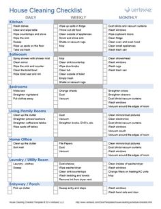 the house cleaning checklist is shown in this printable form, which includes items that include