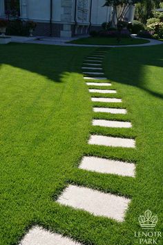 stepping stone path in the grass leading to a house