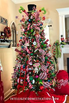 a christmas tree decorated with candy canes and candies