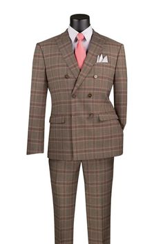 Immerse yourself in the world of high fashion with the Brown Glen Plaid Luxelito Collection Modern Fit Suit. An epitome of classic sophistication blended seamlessly with modern trends, this double-breasted suit offers a luxurious wool feel that promises not only style but utmost comfort. Created for the man who embodies confidence and elegance, this suit stands as a hallmark of timeless style and quality.   Key Features :    Classic Glen Plaid Design : The brown hue enriched with glen plaid patt Flat Pants, Modern Fit Suit, Slim Fit Tuxedo, 2 Piece Suit, Plaid Suit, Brown Suits, Flat Front Pants, Glen Plaid, Peak Lapel