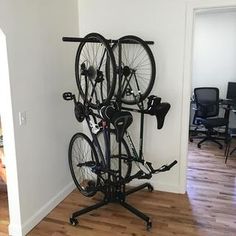 there is a bike rack in the room