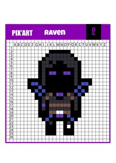 the pixel art pattern for pixart raven is shown in purple and black colors