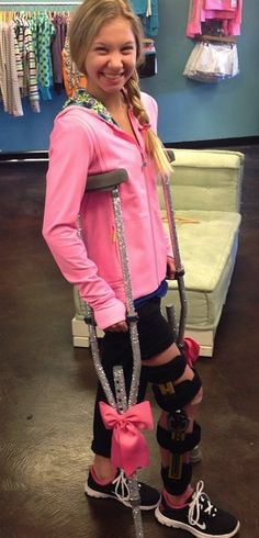 Don't let a dance injury hold back your stage sparkle #DIY | ivivva Scottsdale Wheelchair Hacks, Metatarsal Fracture, Boot Decor, Medical Boot, Crutch Pad, Hip Surgery